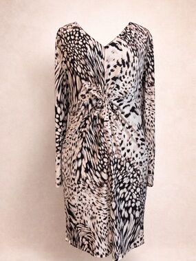 Jennifer Lopez Size XL Black & Cream Animal Print Dress